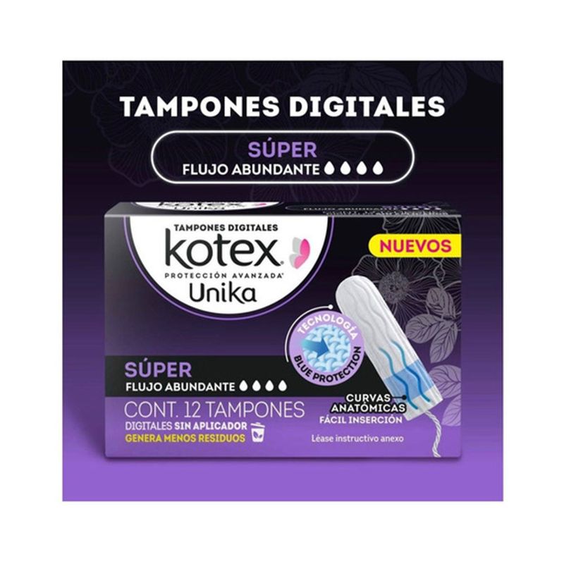 Tampones-Kotex-Unika-Super-Plus-Flujo-Super-Abundante-12-Piezas